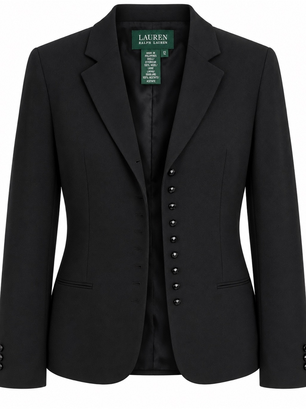 Ralph Lauren Black Women's Fitted Single-Row Button Blazer